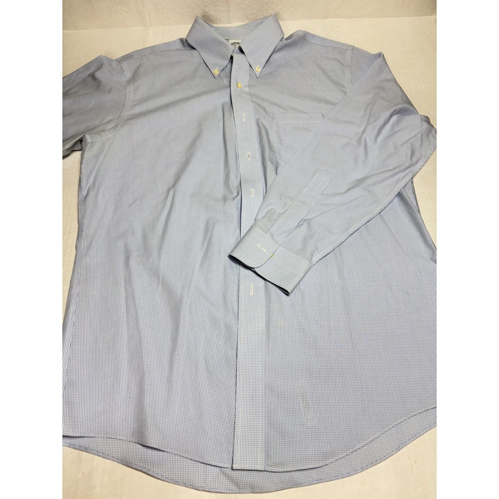 Brooks Brothers Slim Fit Non-Iron Supima Cotton Gingham Dress Shirt 16.5 34 Blue